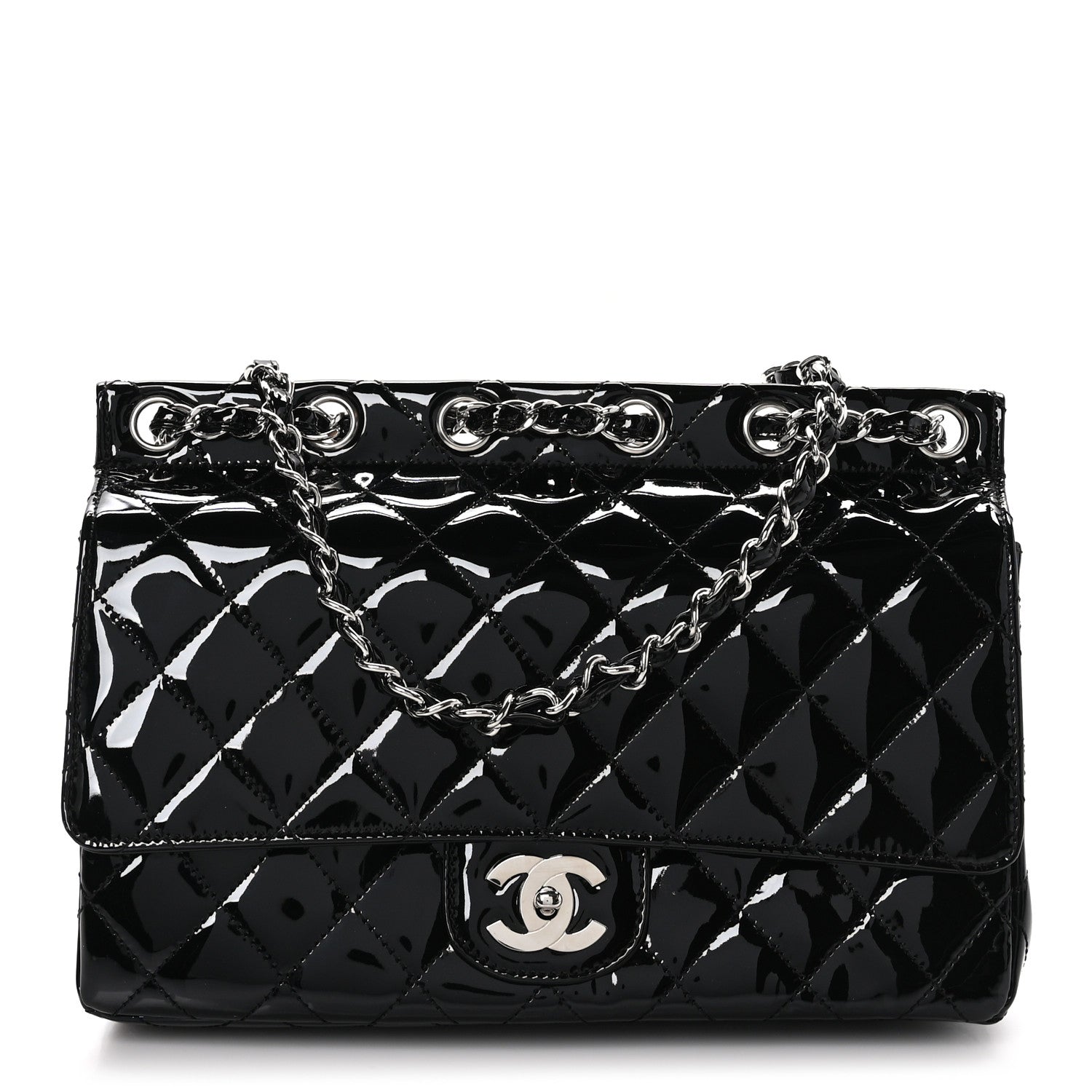 Chanel Patent Quilted Jumbo Diagonal CC Flap Black 1 of 11
