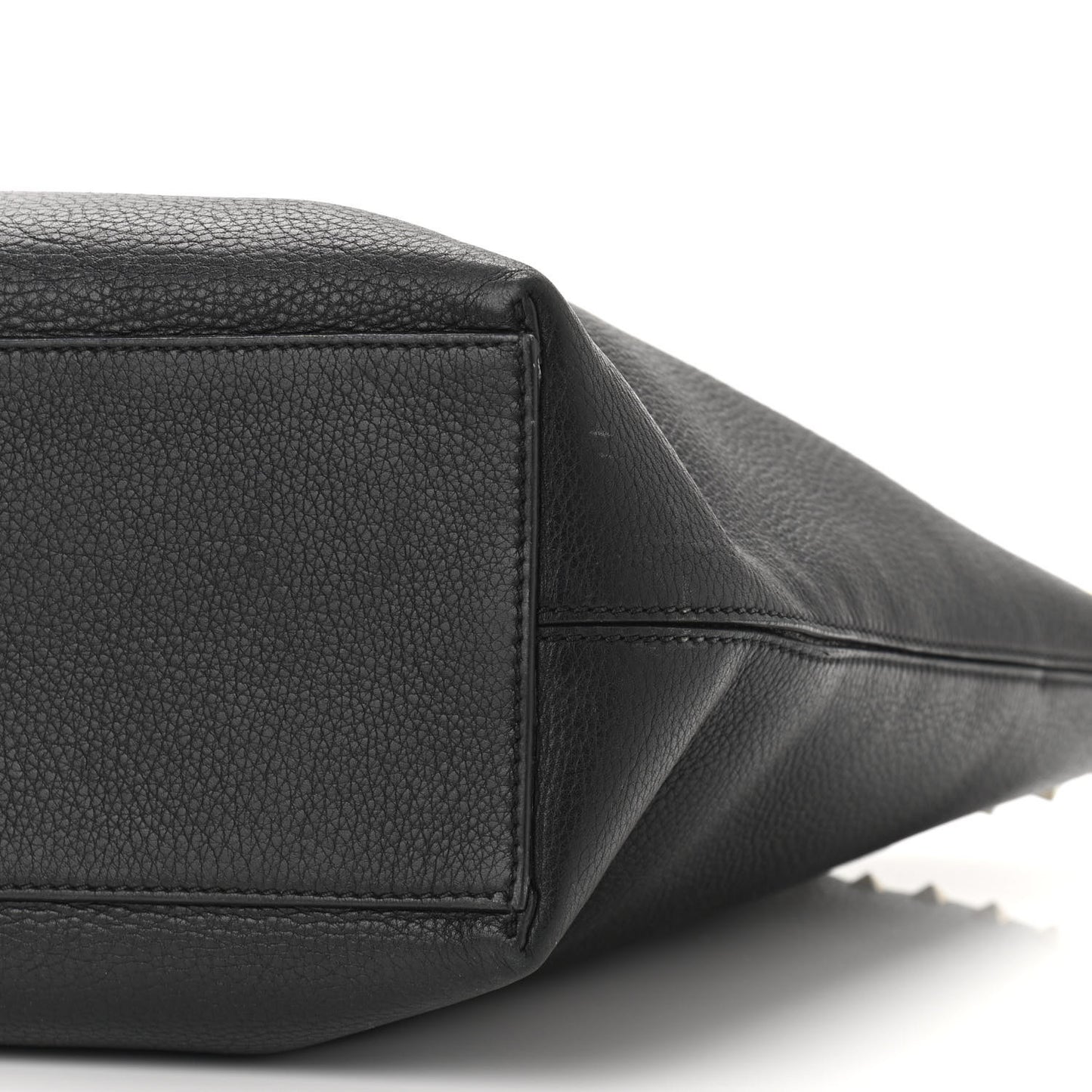 Grained Calfskin Rockstud Shoulder Tote Black