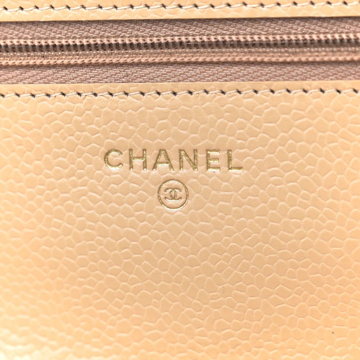 Caviar Quilted Wallet On Chain WOC Beige