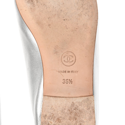 Chanel Metallic Lambskin CC Cap Toe Ballerina Flats 36.5 Silver 10 of 12