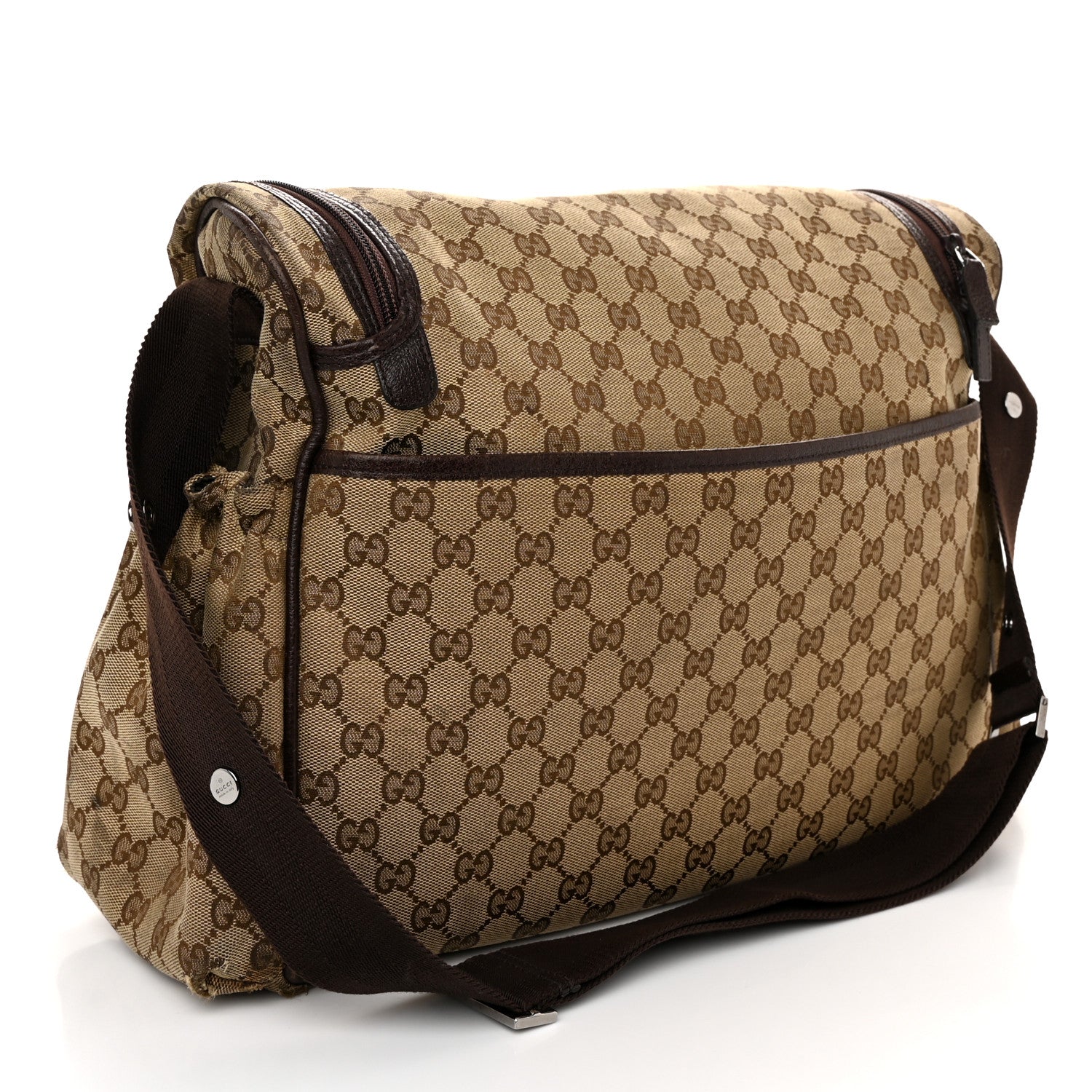 Gucci Monogram Natural Pigskin Large Diaper Bag Beige Ebony Cocoa Dark Chocolate 4 of 14