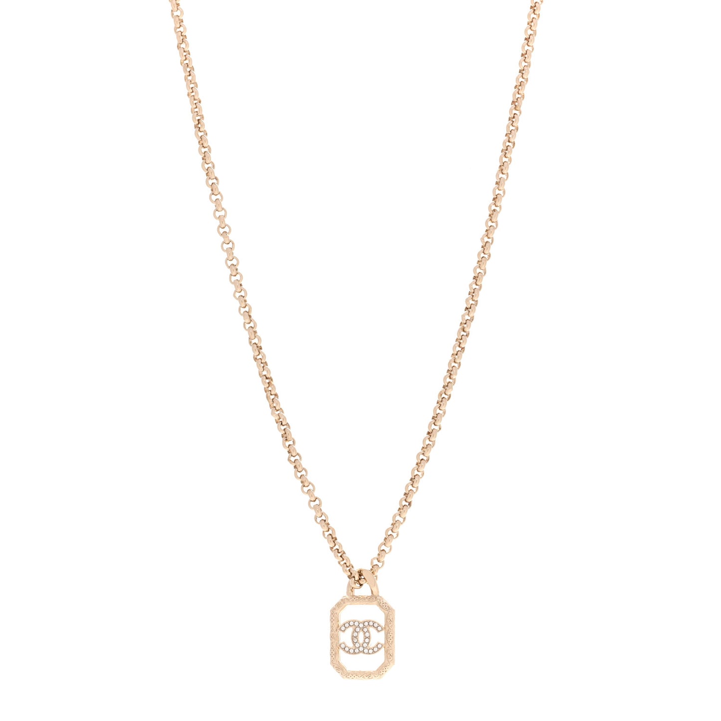 Crystal CC Square Pendant Necklace Gold