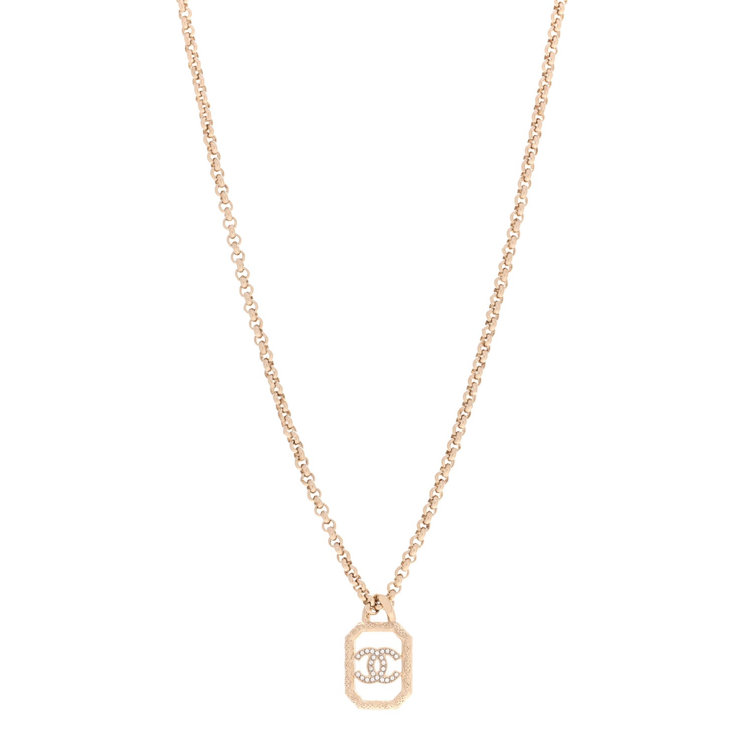 Chanel Crystal CC Square Pendant Necklace Gold 1 of 6