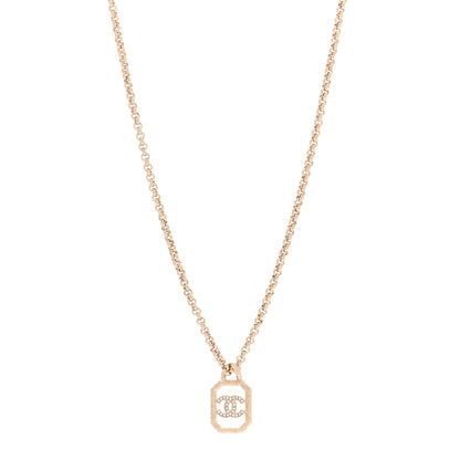Chanel Crystal CC Square Pendant Necklace Gold 1 of 6