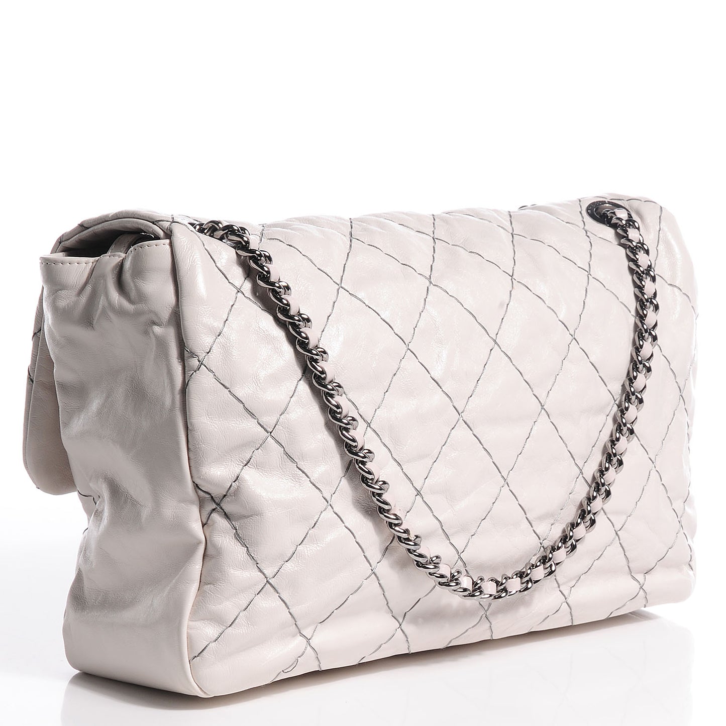 Glazed Goatskin Double Stitch Jumbo Flap White