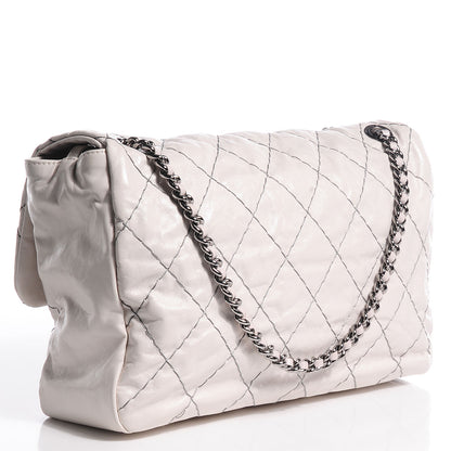 Chanel Glazed Goatskin Double Stitch Jumbo Flap White 3 of 7