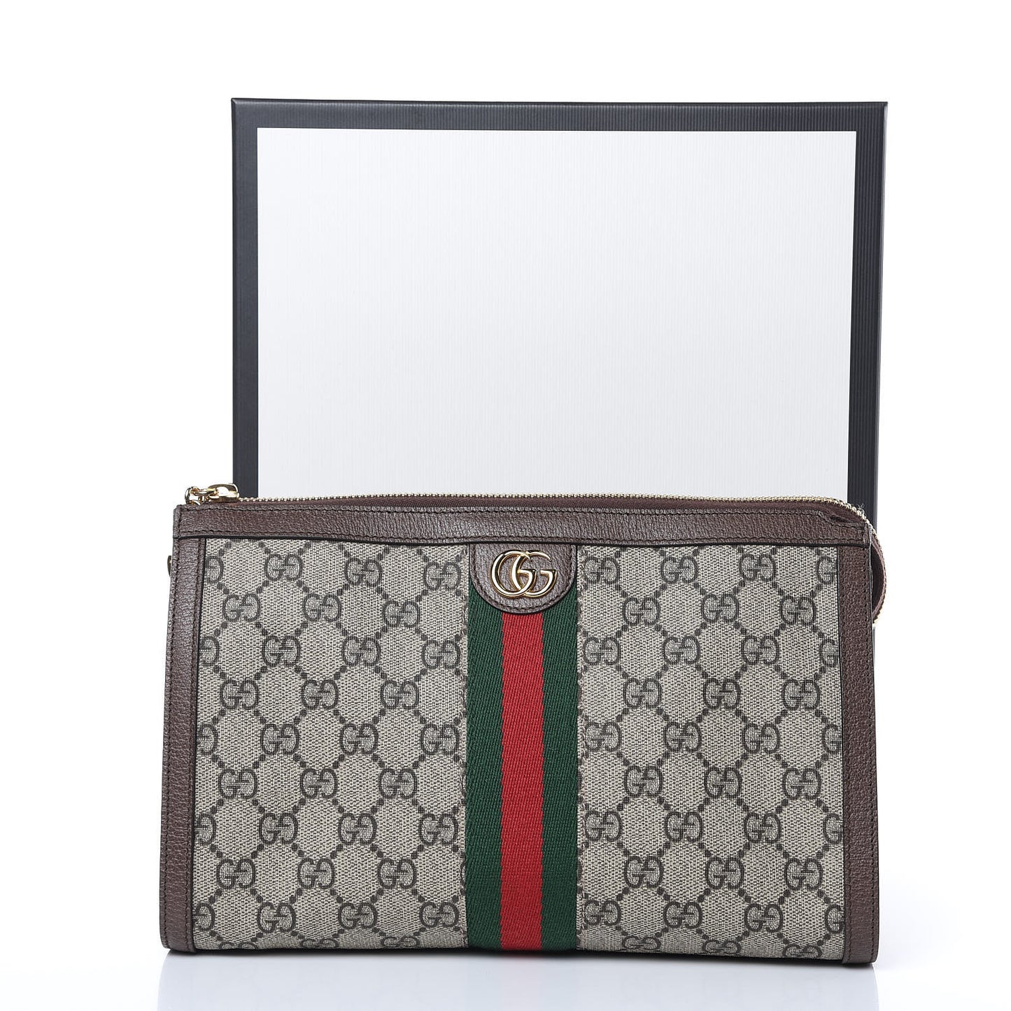 GG Supreme Monogram Web Large Ophidia Cosmetic Case Beige New Acero