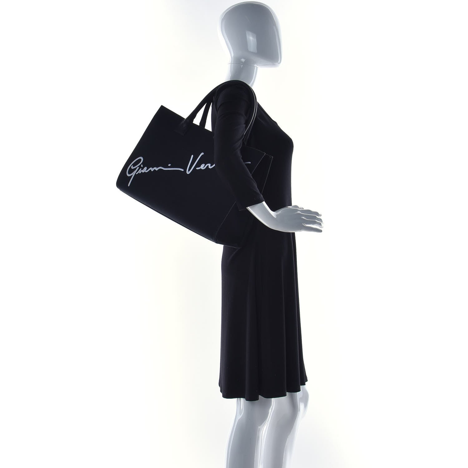 Versace Canvas Suppler Calfskin Cabas GV Signature Tote Black 2 of 10