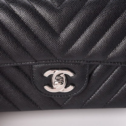 Chanel Caviar Chevron Quilted Mini Rectangular Flap Black 10 of 11