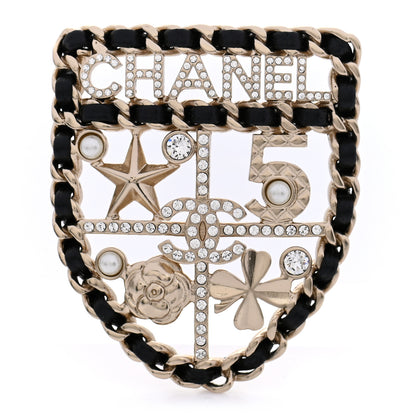 Chanel Lambskin Pearl Strass Sergeant Chanel Shield Brooch Gold 1 of 4