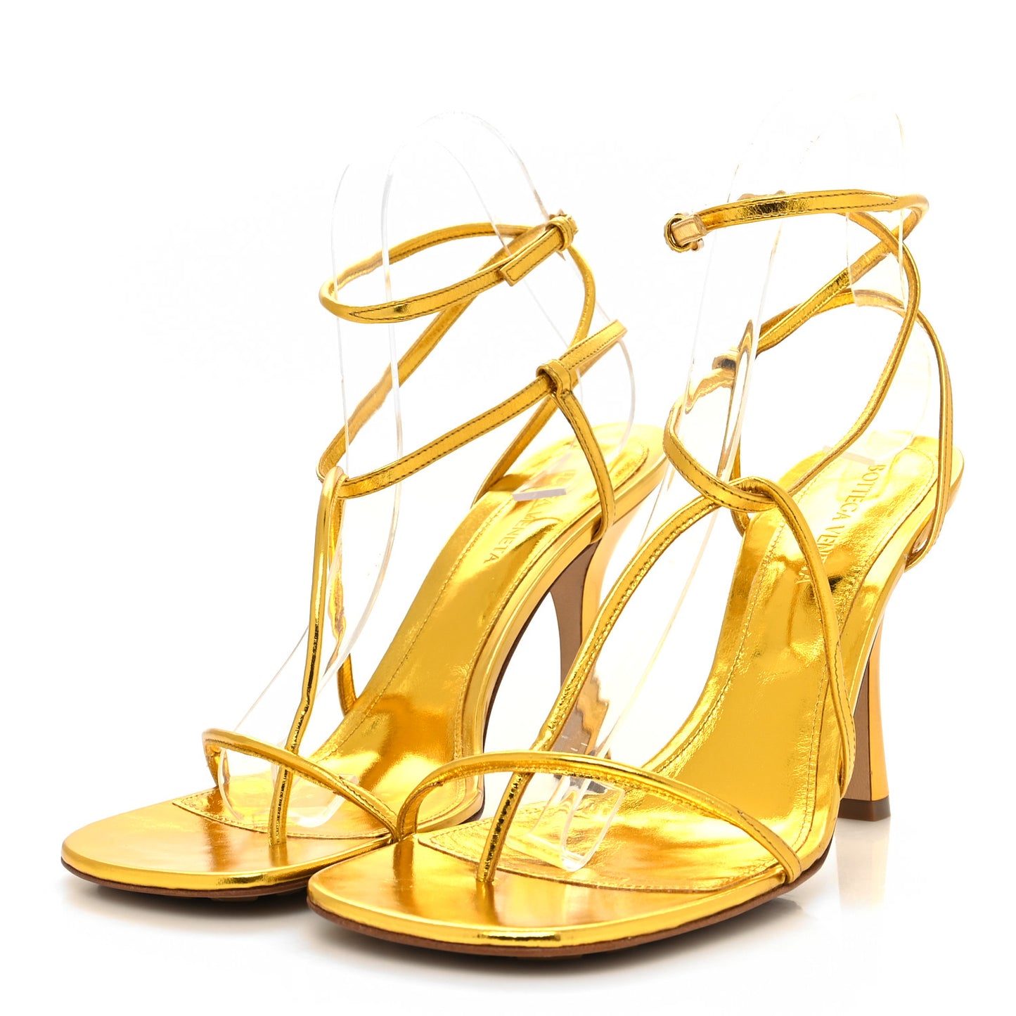 Laminated Calfskin The Line 90mm Sandals 38.5 Gold