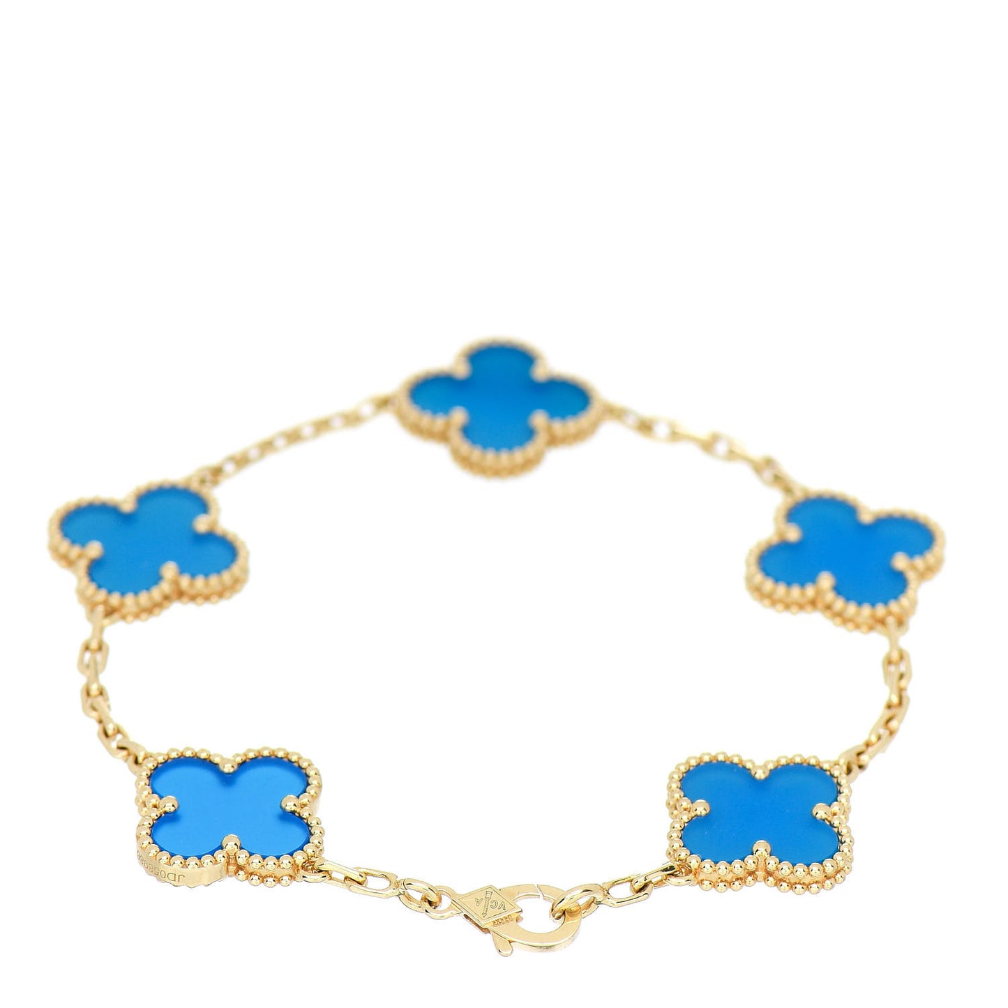 18K Yellow Gold Blue Agate 5 Motifs Vintage Alhambra Bracelet