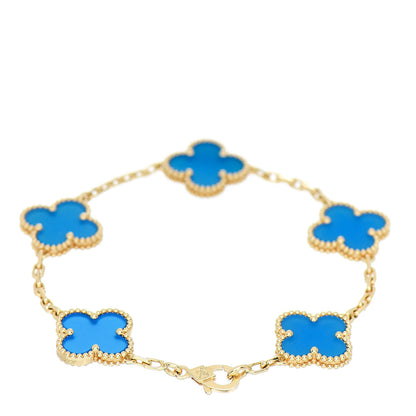 Van Cleef & Arpels 18K Yellow Gold Blue Agate 5 Motifs Vintage Alhambra Bracelet 2 of 5