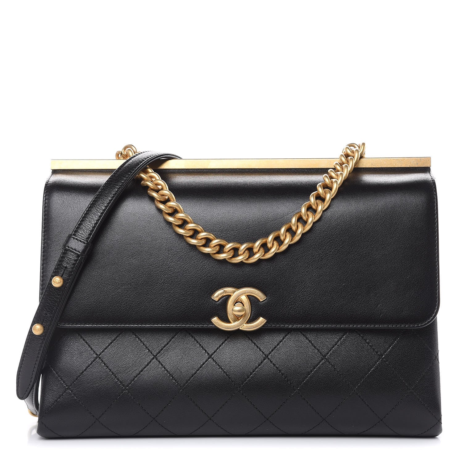 CHANEL ブラックレザー Chanel Lambskin Stitched Coco Luxe Medium Flap Black 458590