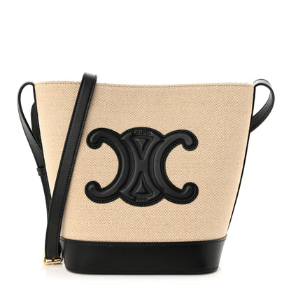 Celine Canvas Calfskin Triomphe Small Bucket Bag Vanilla Black 1 of 10