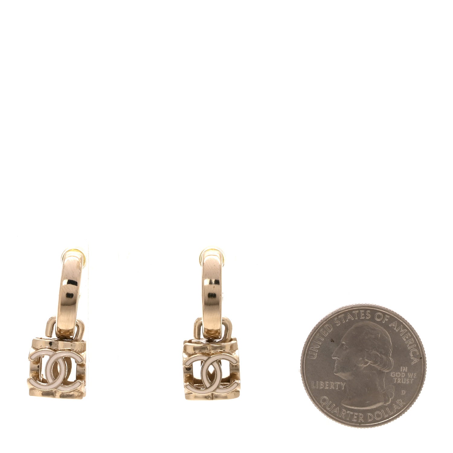 Chanel Enamel CC Cube Drop Earrings Gold White 2 of 4