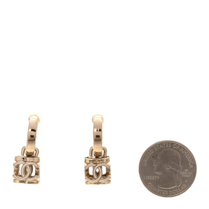 Chanel Enamel CC Cube Drop Earrings Gold White 2 of 4