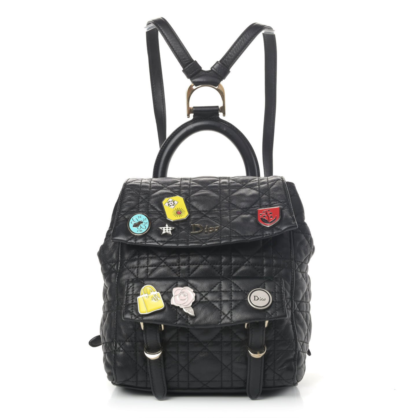 Lambskin Cannage Small Lucky Badge Stardust Backpack Black