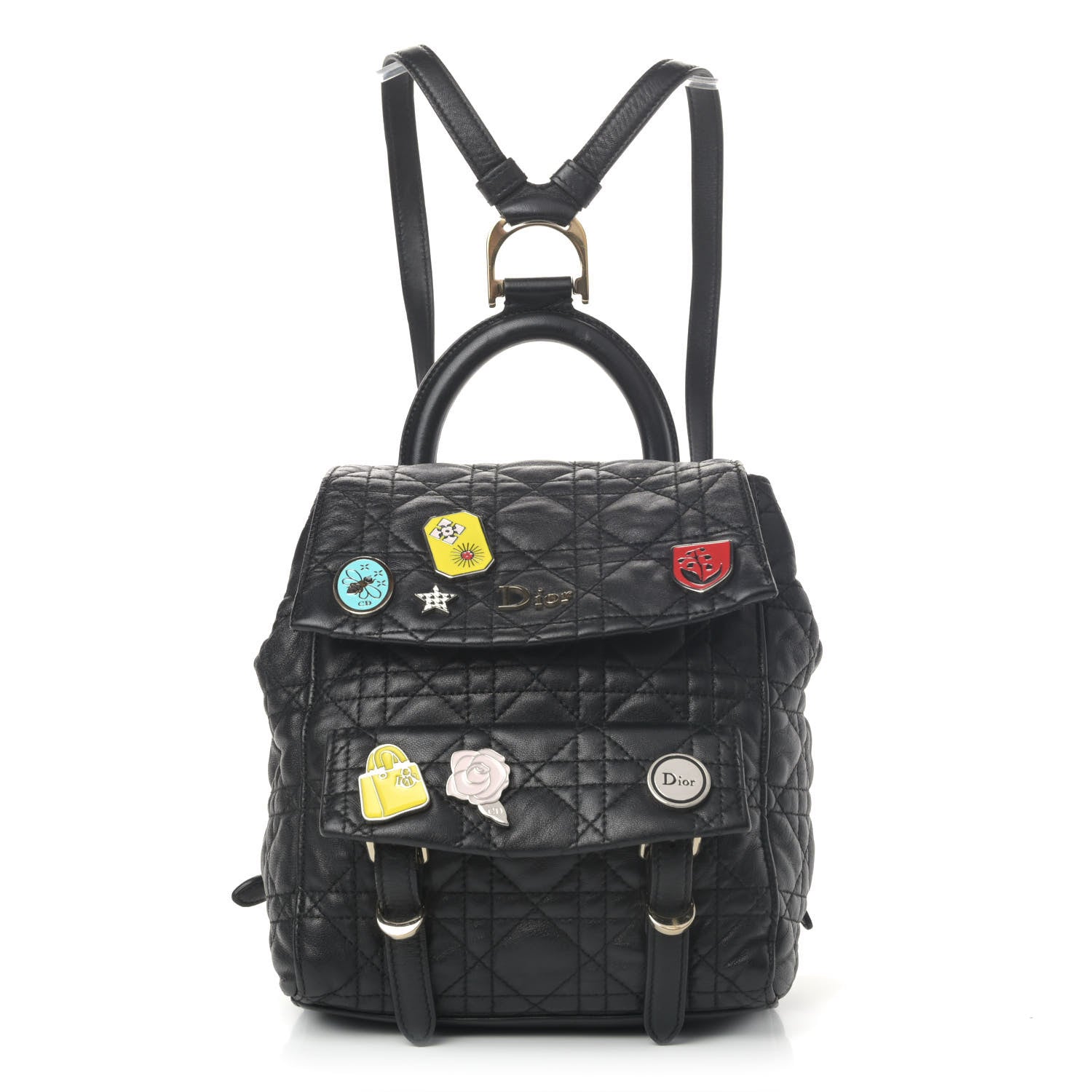 Christian Dior Lambskin Cannage Small Lucky Badge Stardust Backpack Black 1 of 4