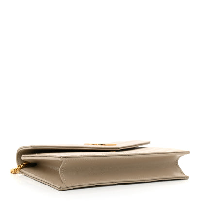 Saint Laurent Grain De Poudre Matelasse Chevron Monogram Envelope Chain Wallet Dark Beige 4 of 8