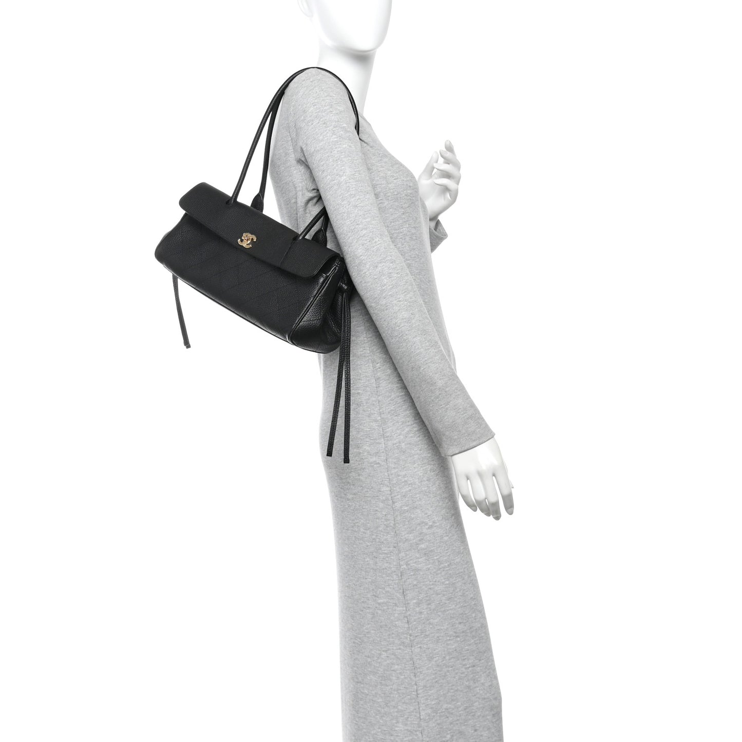 Grained Calfskin Stitched Urban Essentials Small Shopping Bag Black