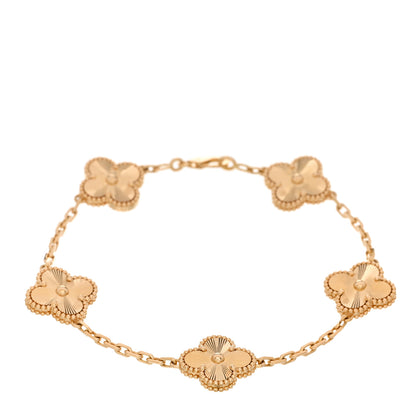 Van Cleef & Arpels 18K Yellow Gold 5 Motifs Guilloche Vintage Alhambra Bracelet 1 of 5
