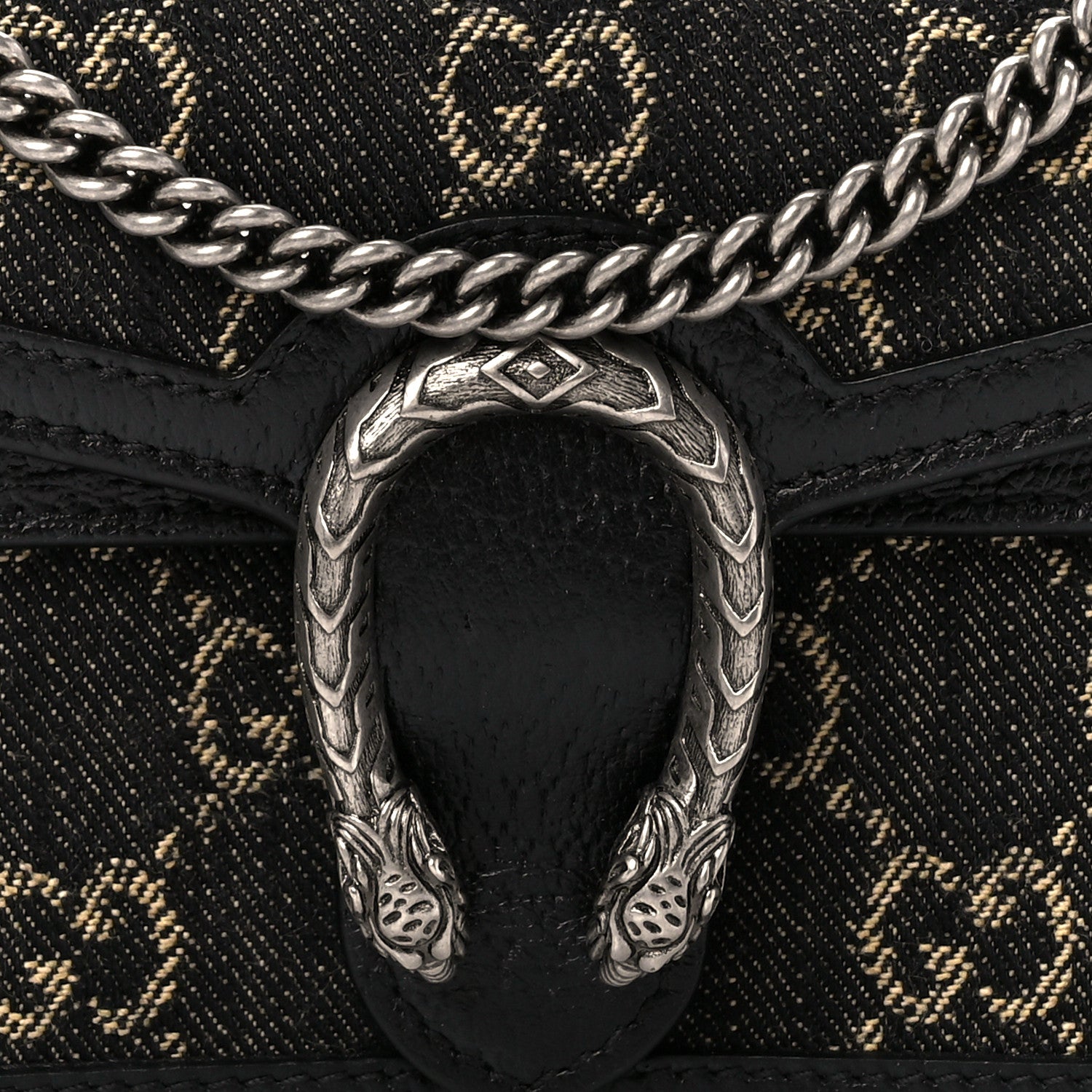 Gucci Jacquard Black Denim GG Monogram Super Mini Dionysus Shoulder Bag Black Ivory 7 of 9