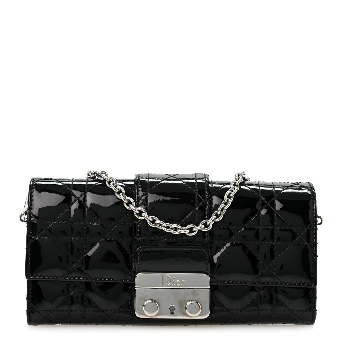 Patent Cannage Miss Dior Chain Wallet Black