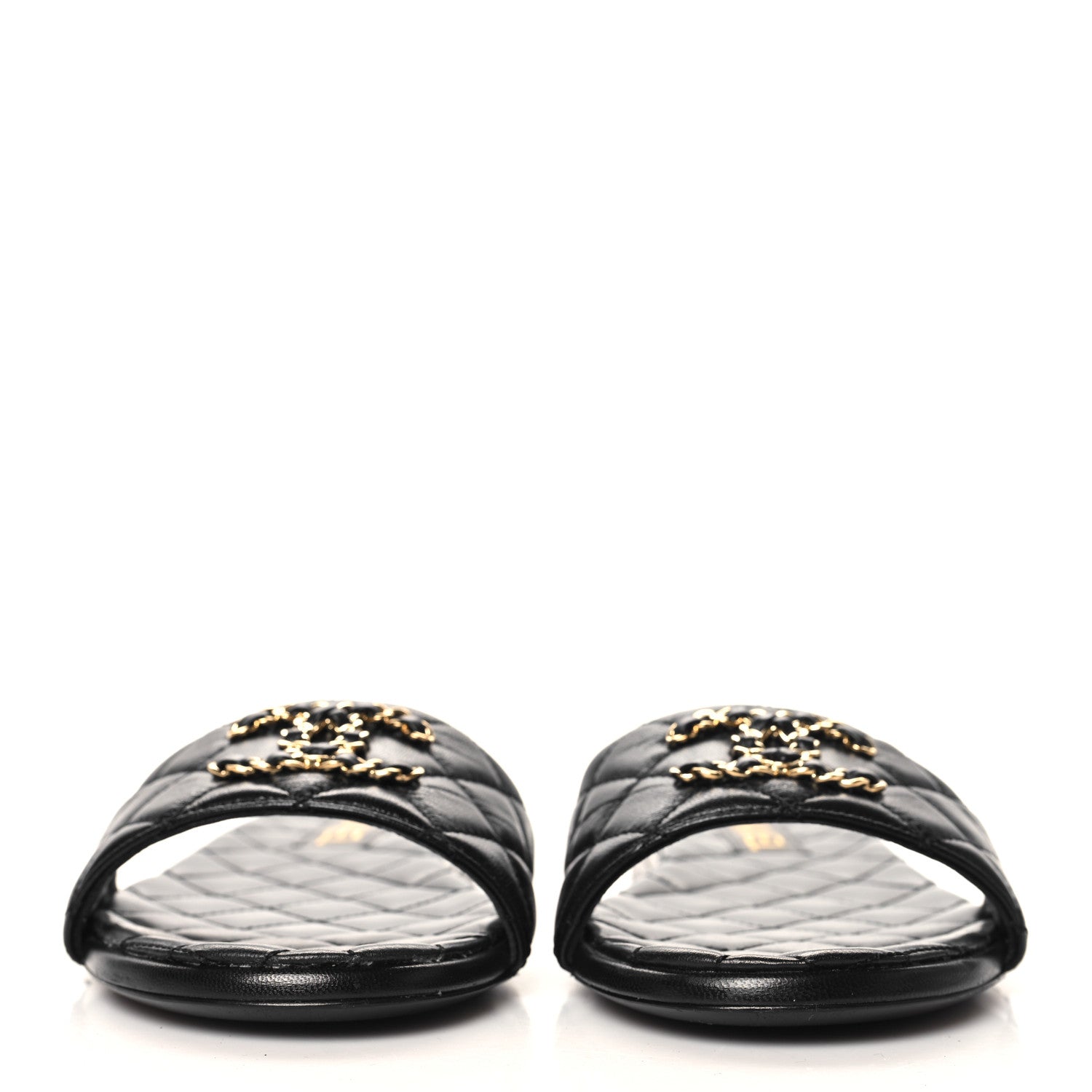 Chanel Shiny Goatskin Quilted CC Mules Sandals 40 Black 3 of 9
