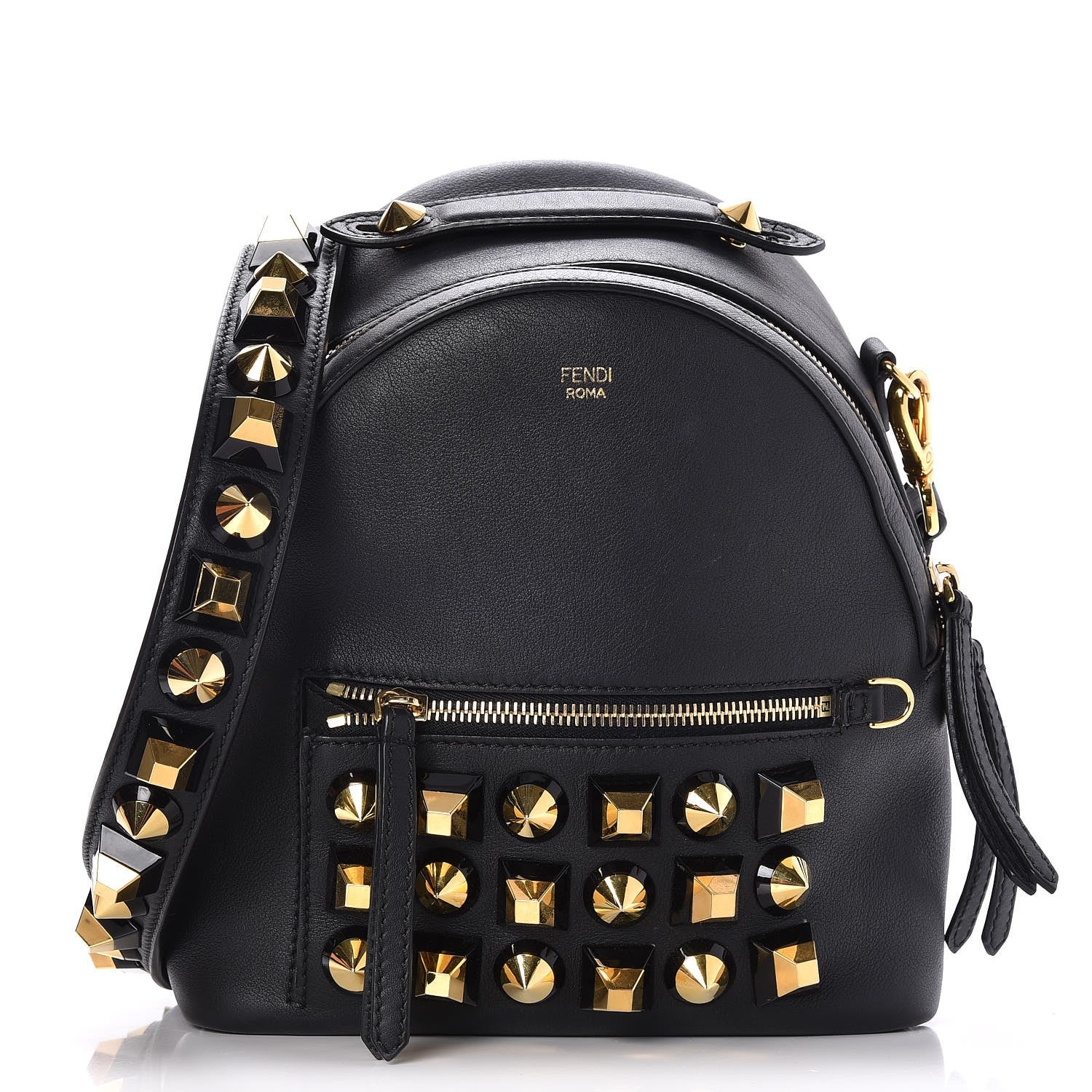 Fendi Vitello Dolce Studded Mini Backpack Black 1 of 7