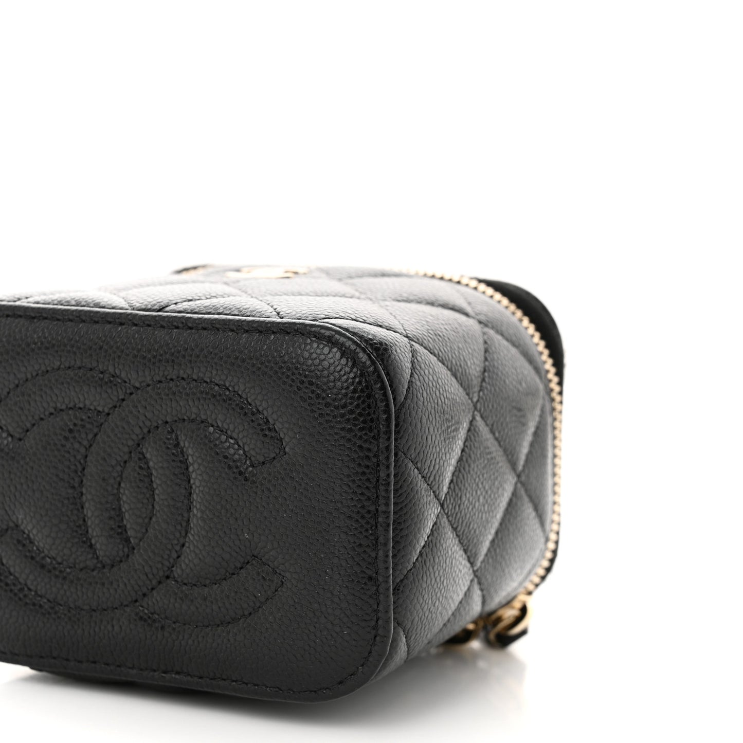 Caviar Quilted Mini Vanity Case With Chain Black