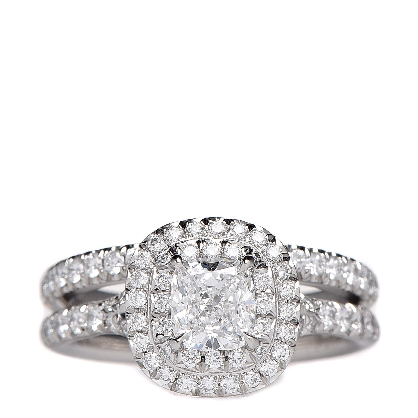 Platinum Diamond .58ct Soleste Cushion Cut Double Halo Engagement Ring Set 48 4.5