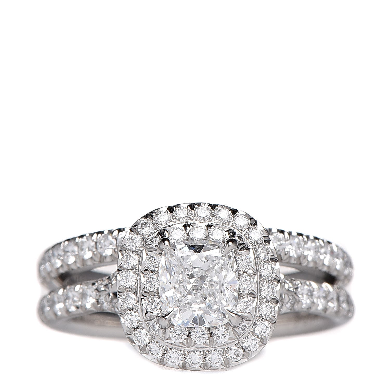 Tiffany Platinum Diamond .58ct Soleste Cushion Cut Double Halo Engagement Ring Set 48 4.5 1 of 6