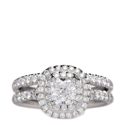 Tiffany Platinum Diamond .58ct Soleste Cushion Cut Double Halo Engagement Ring Set 48 4.5 1 of 6