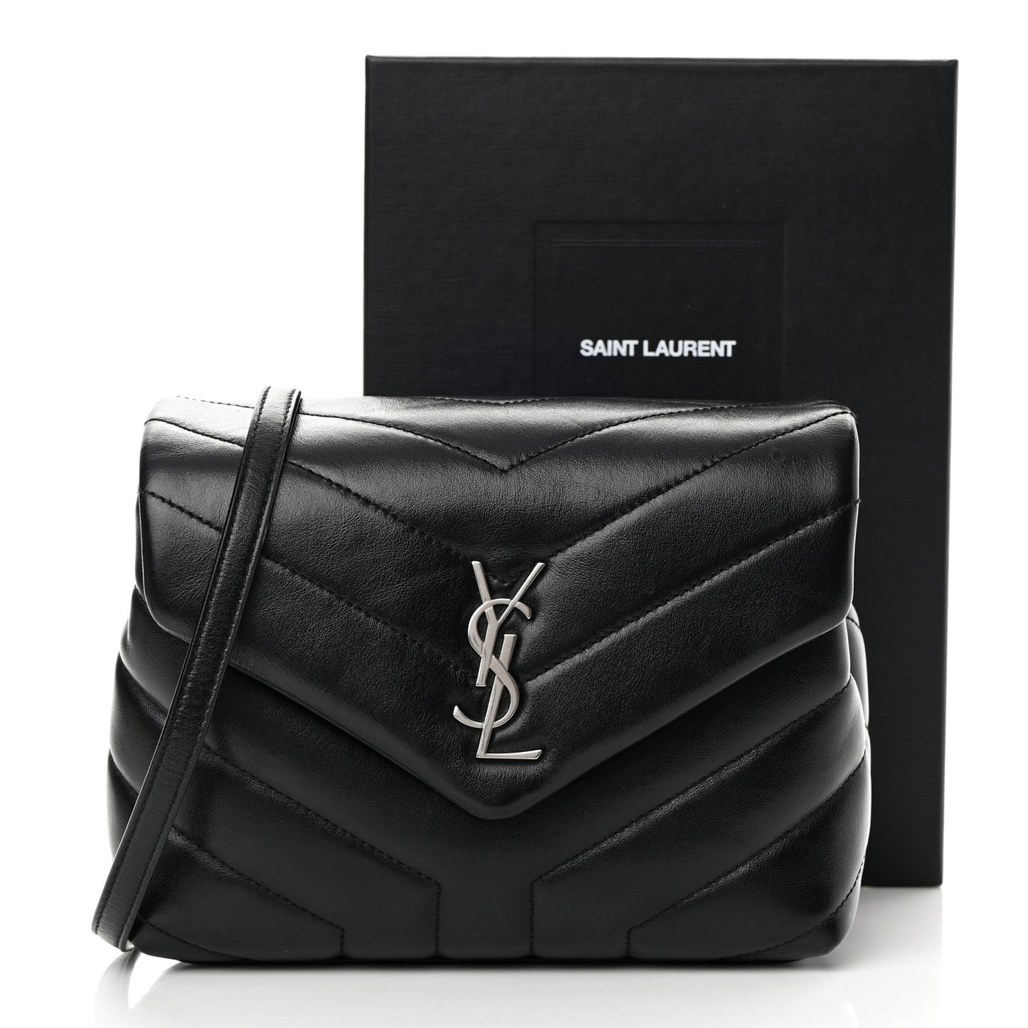 Calfskin Y Quilted Monogram Toy Loulou Crossbody Bag Black