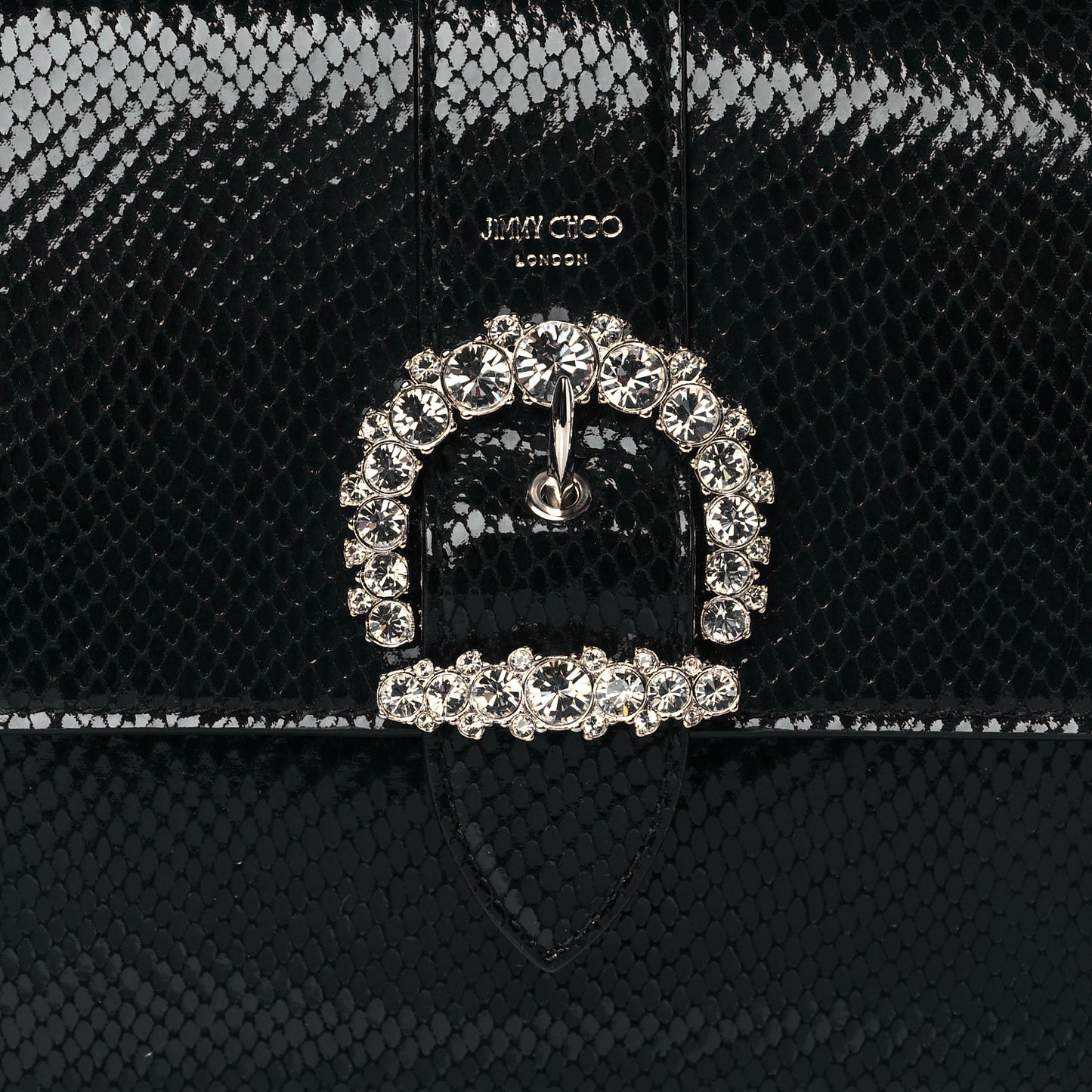 Lizard Calfskin Embossed Cheri Top Handle Bag Black