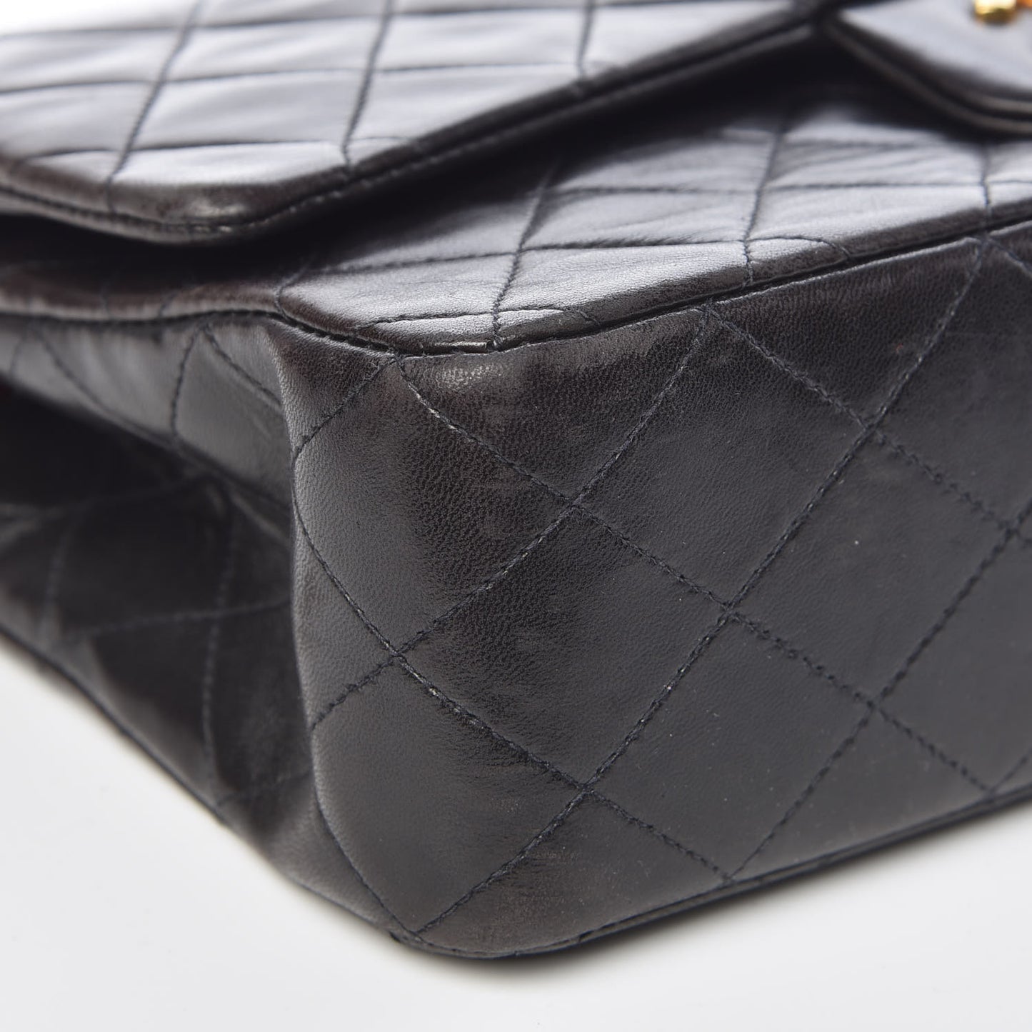 Lambskin Quilted Medium Double Flap Black
