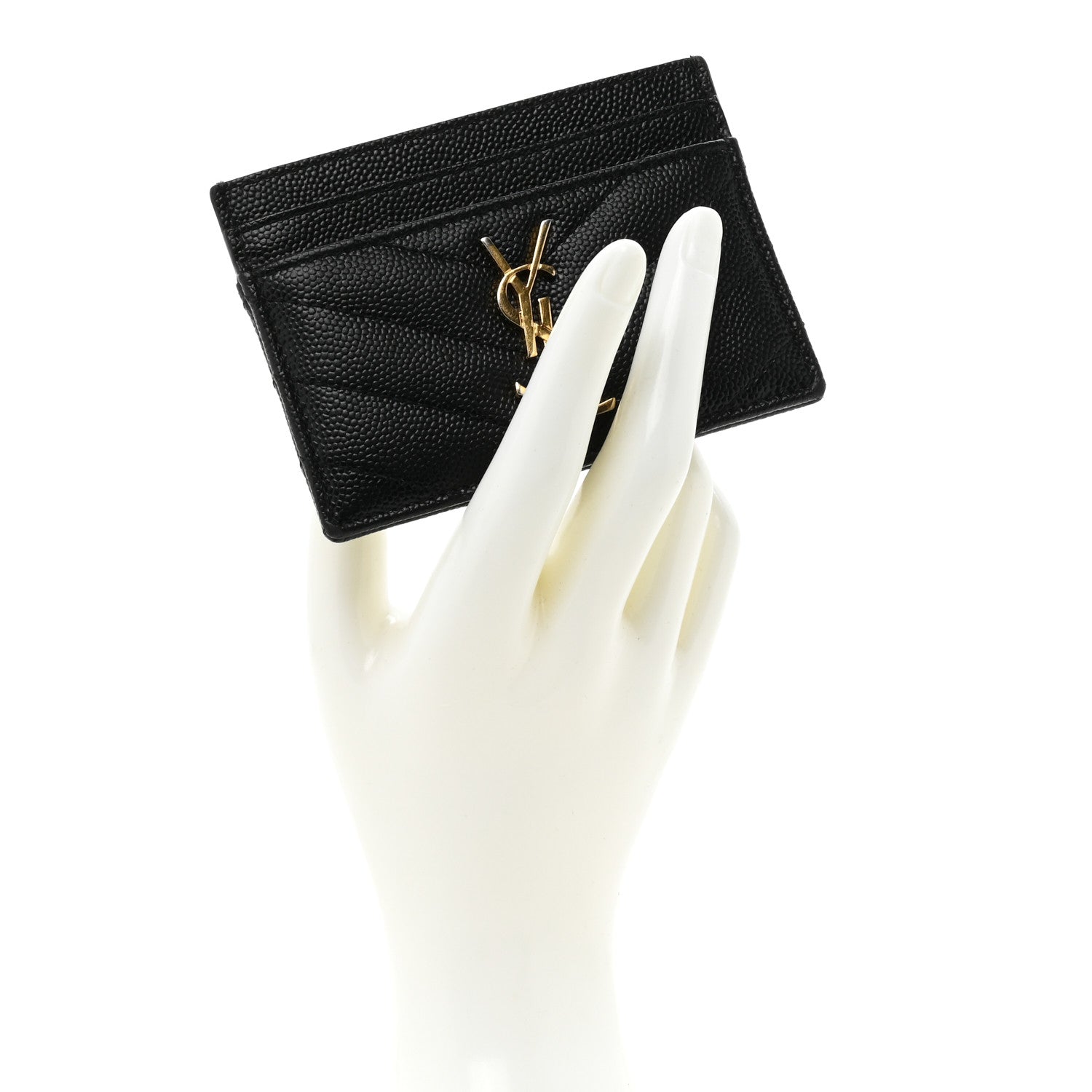 Saint Laurent Grain De Poudre Matelasse Chevron Monogram Credit Card Case Black 2 of 15