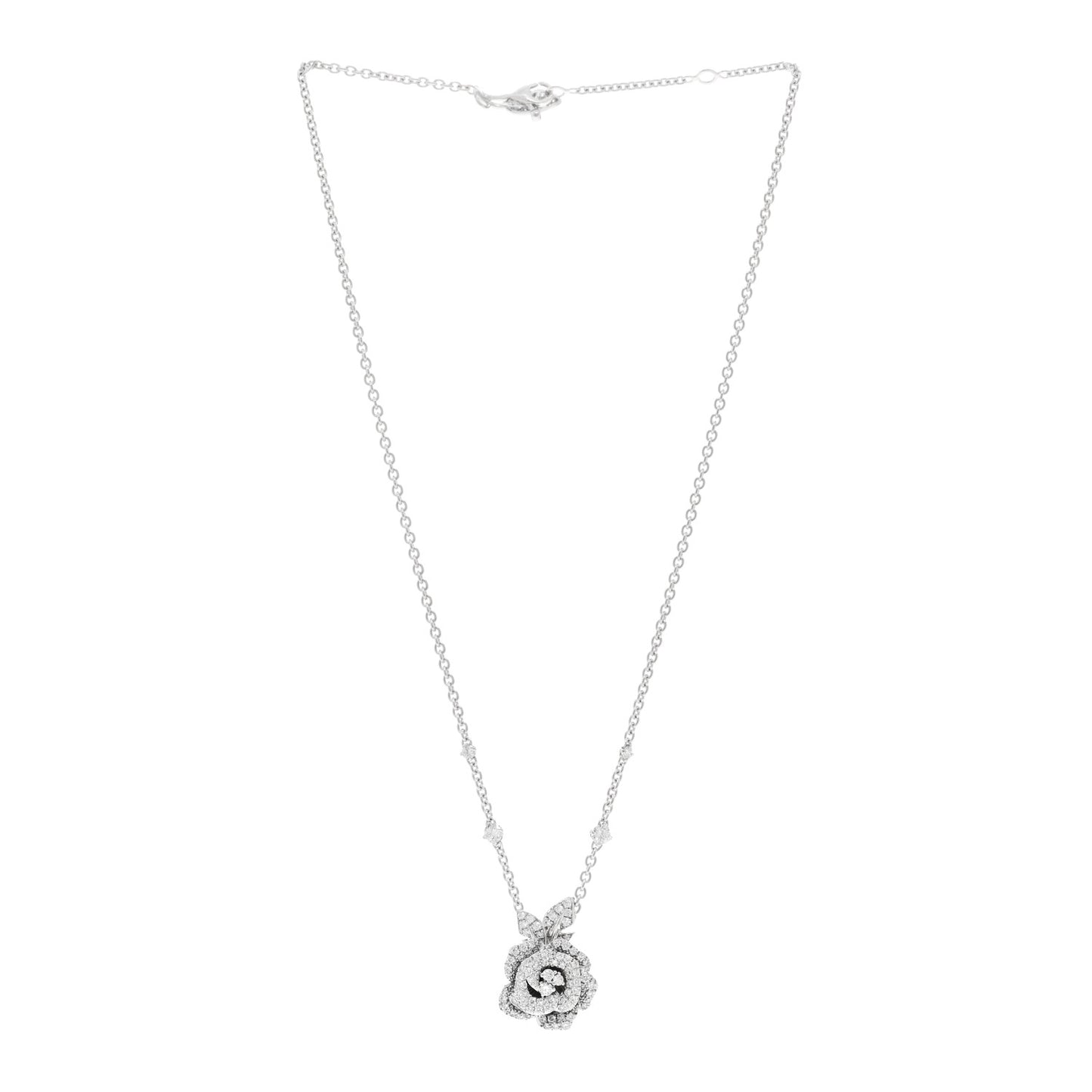 18K White Gold Diamond Medium Rose Dior Bagatelle Necklace