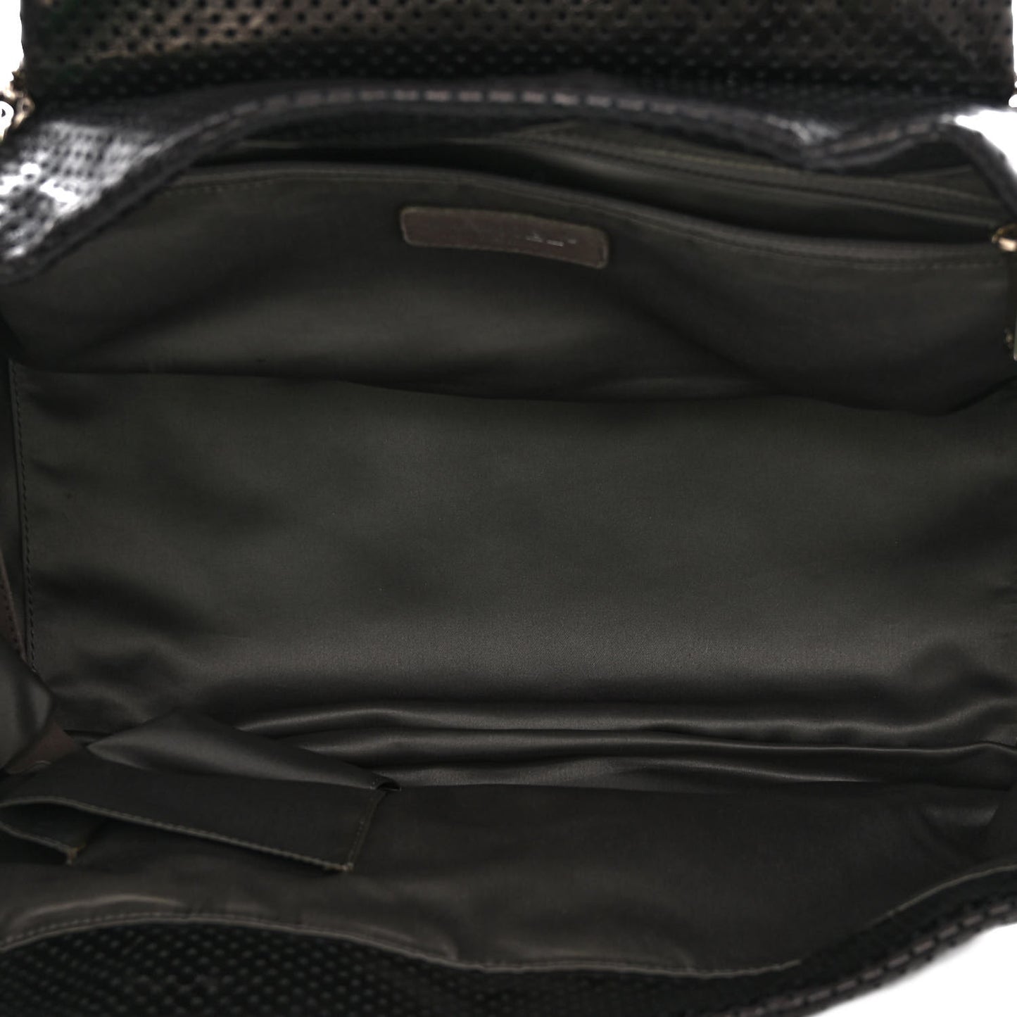 Calfskin Perforated Large Drill Accordion Flap Black