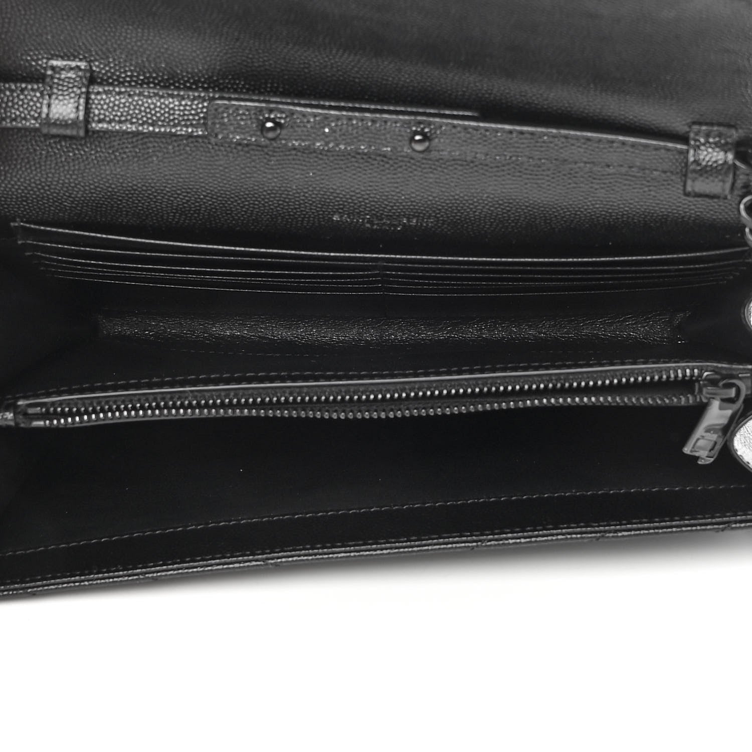 Saint Laurent Grain De Poudre Matelasse Chevron Monogram Chain Wallet Black 4 of 9