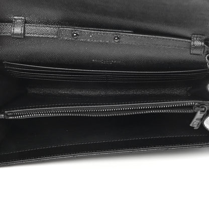 Saint Laurent Grain De Poudre Matelasse Chevron Monogram Chain Wallet Black 4 of 9