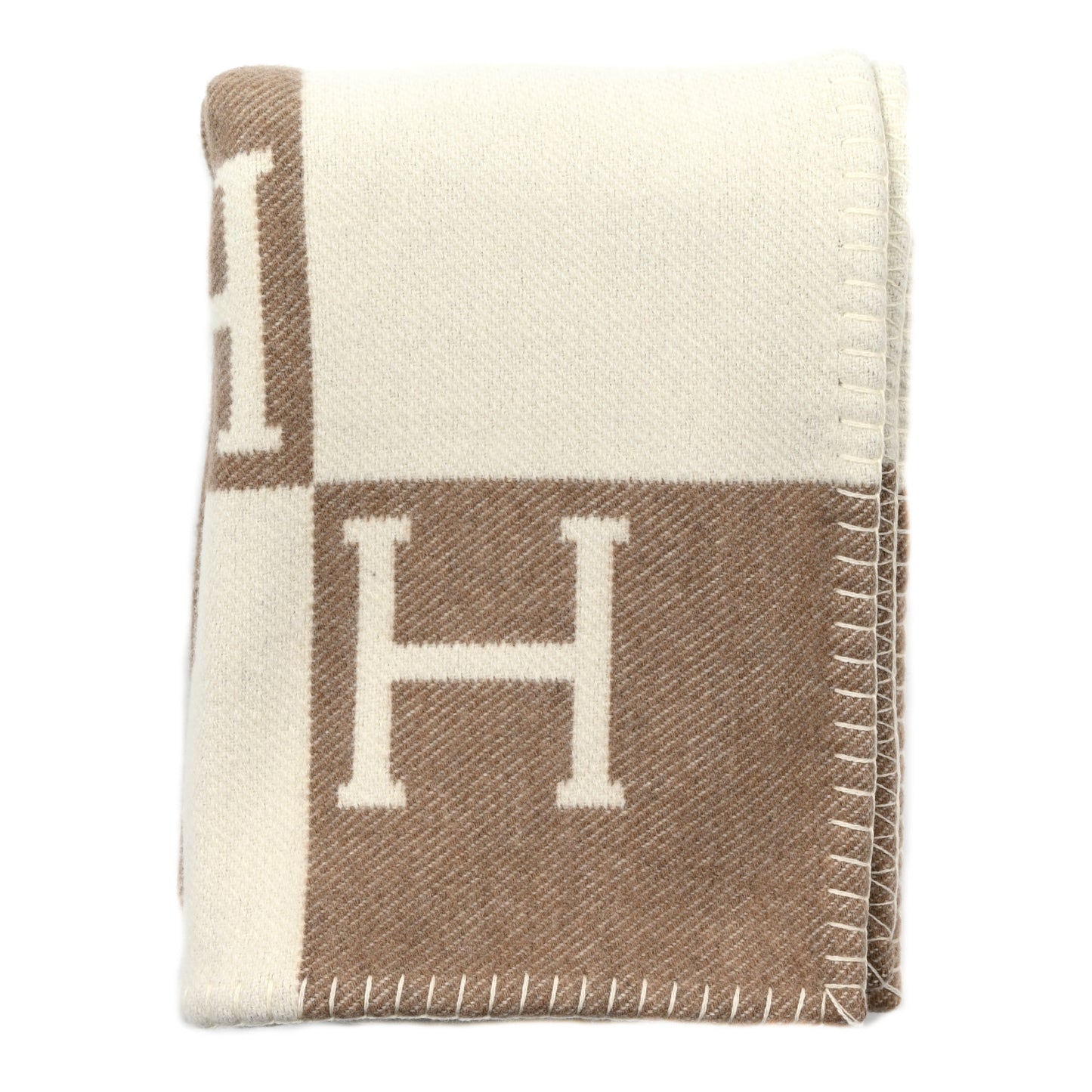 Wool Cashmere Avalon Baby Blanket Noisette Moyen White