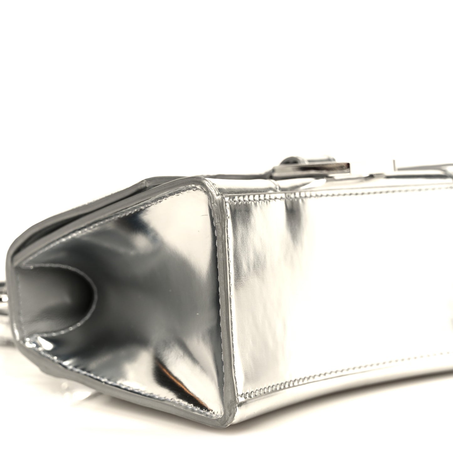 Metallic Calfskin Hourglass Top Handle Bag XS Silver