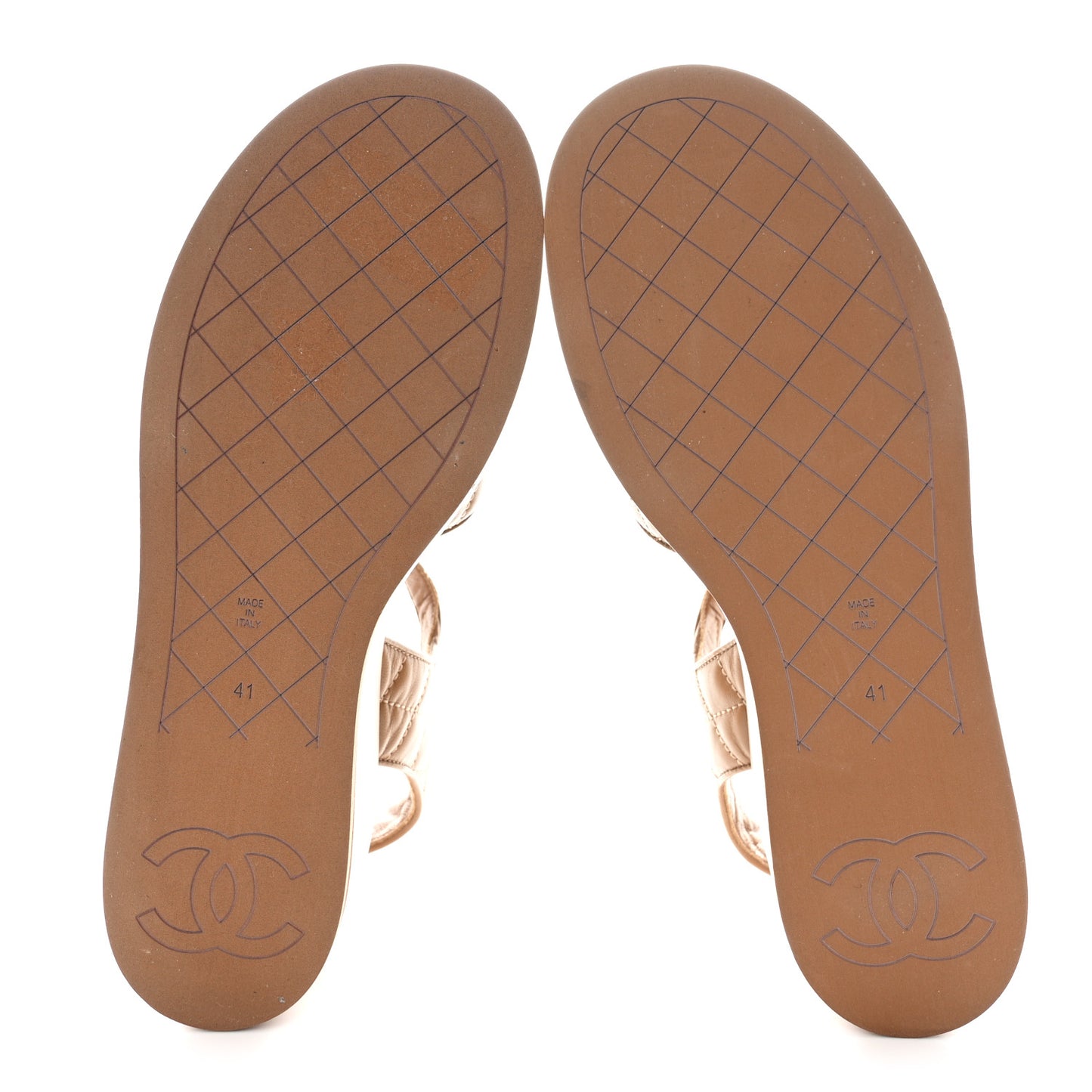 Lambskin Quilted CC Platform Sandals 41 Beige