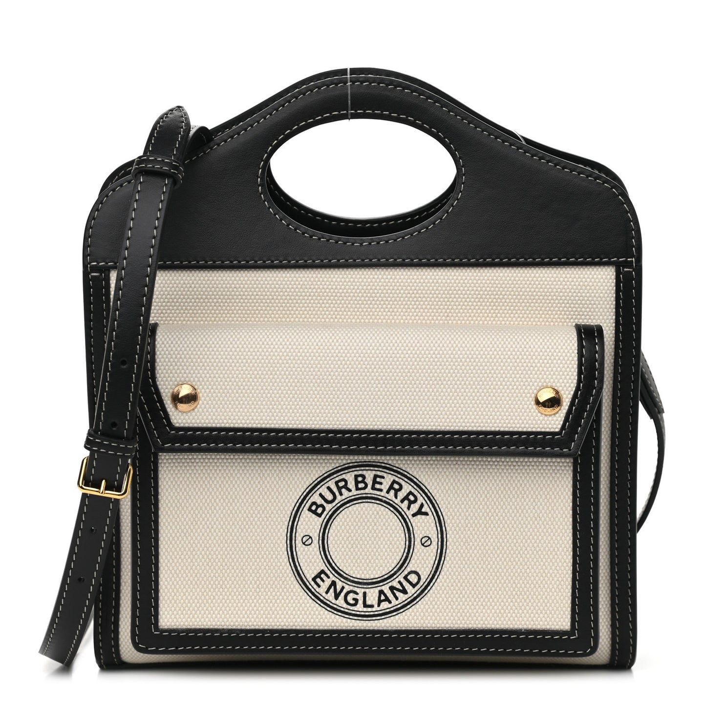 Canvas Smooth Calfskin Two Tone Mini Pocket Bag Black
