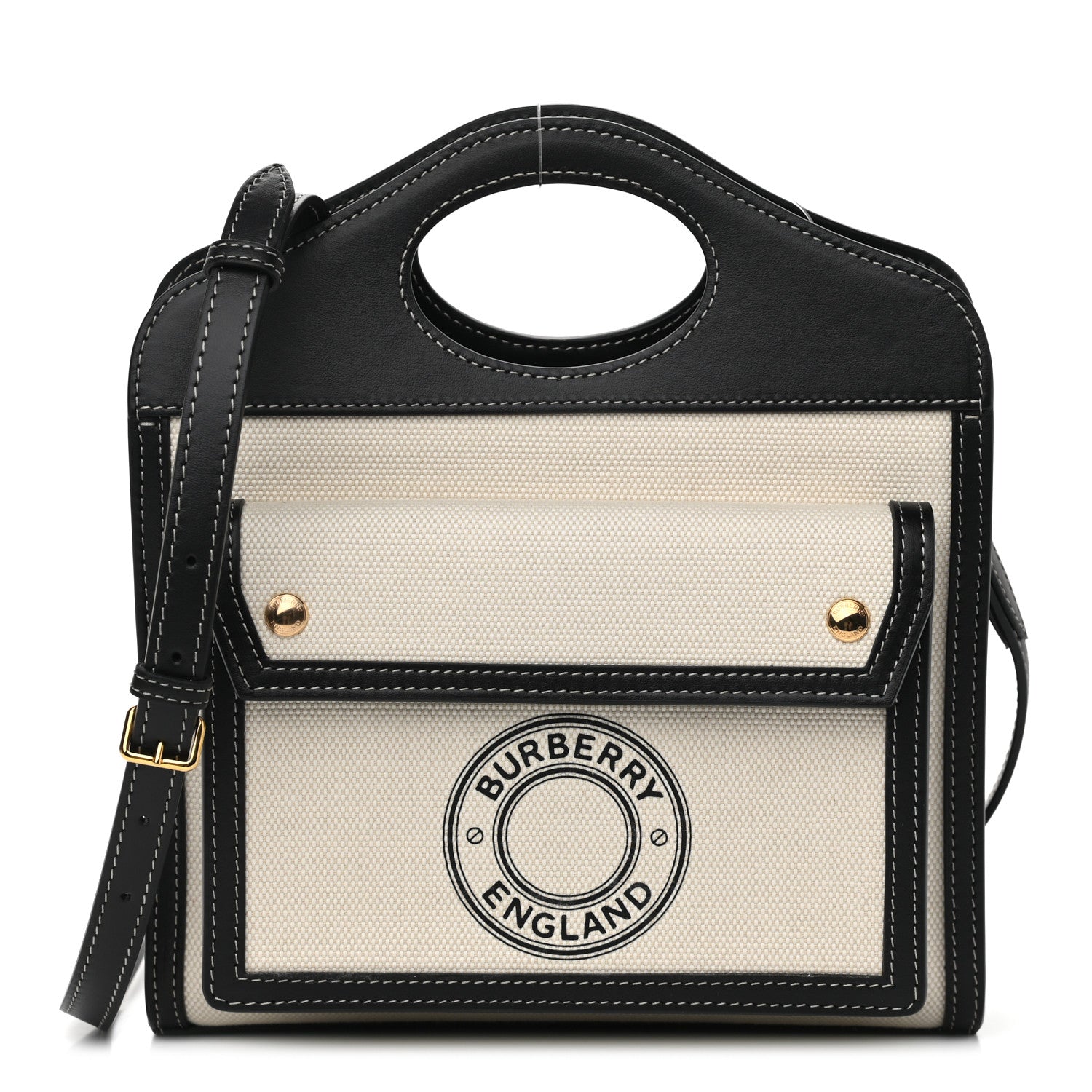 Burberry Canvas Smooth Calfskin Two Tone Mini Pocket Bag Black 1 of 8