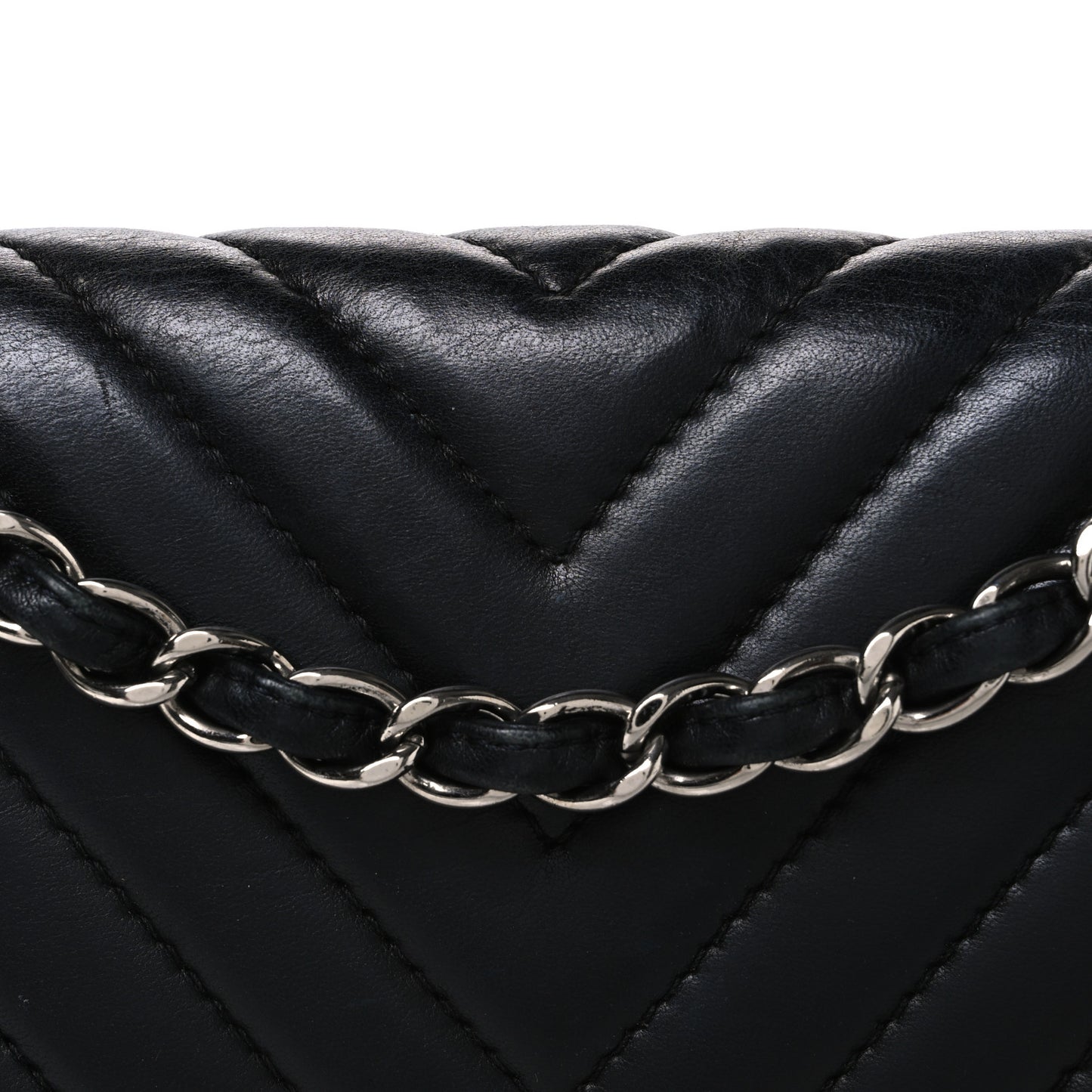 Lambskin Surpique Chevron Large Single Flap Black
