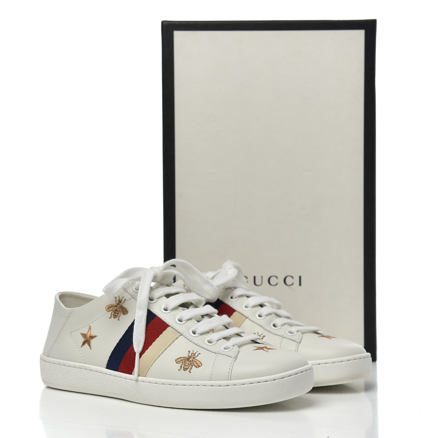 Calfskin Bee Star Embroidered Sylvie Web Ace Sneakers 35.5 White