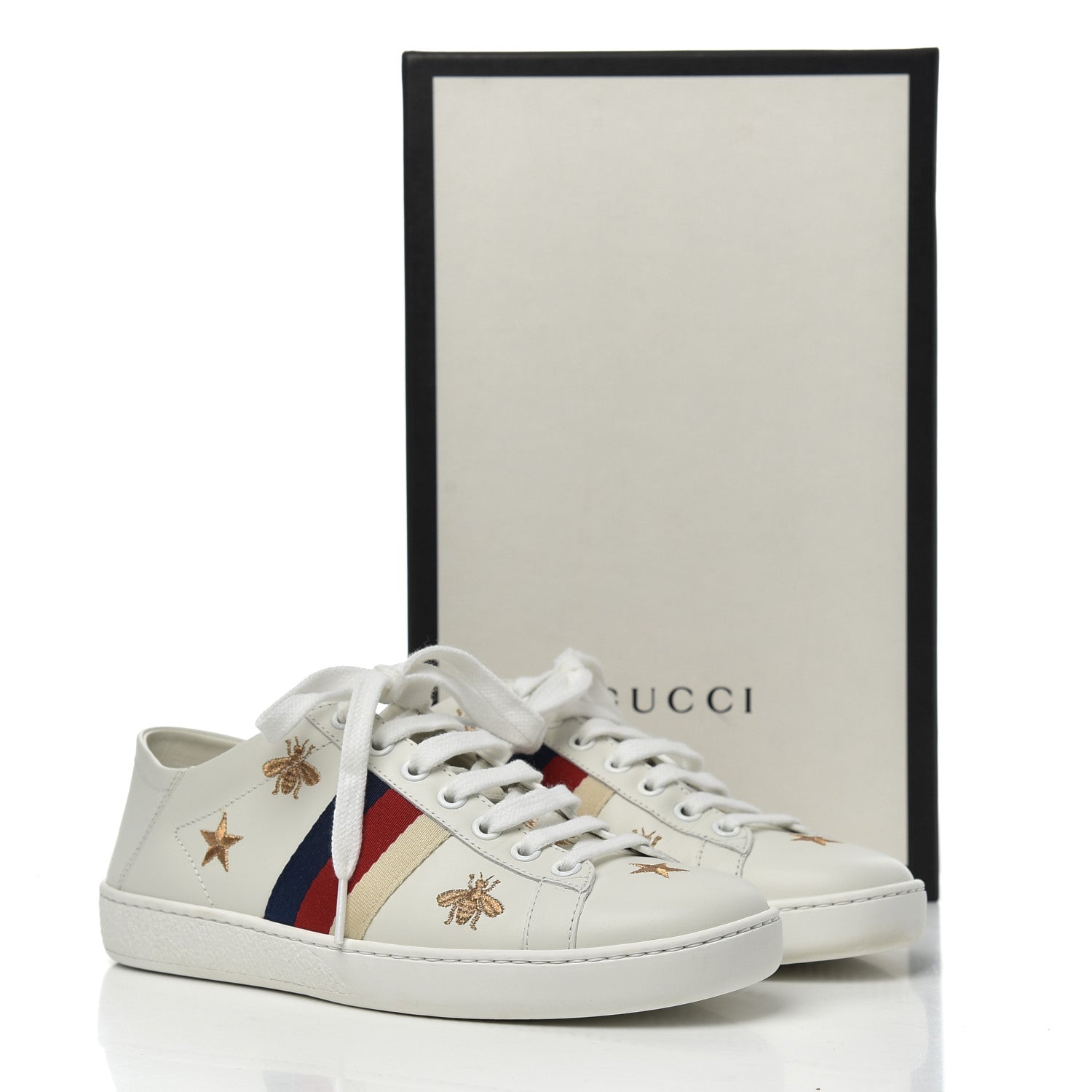Gucci Calfskin Bee Star Embroidered Sylvie Web Ace Sneakers 35.5 White 10 of 12